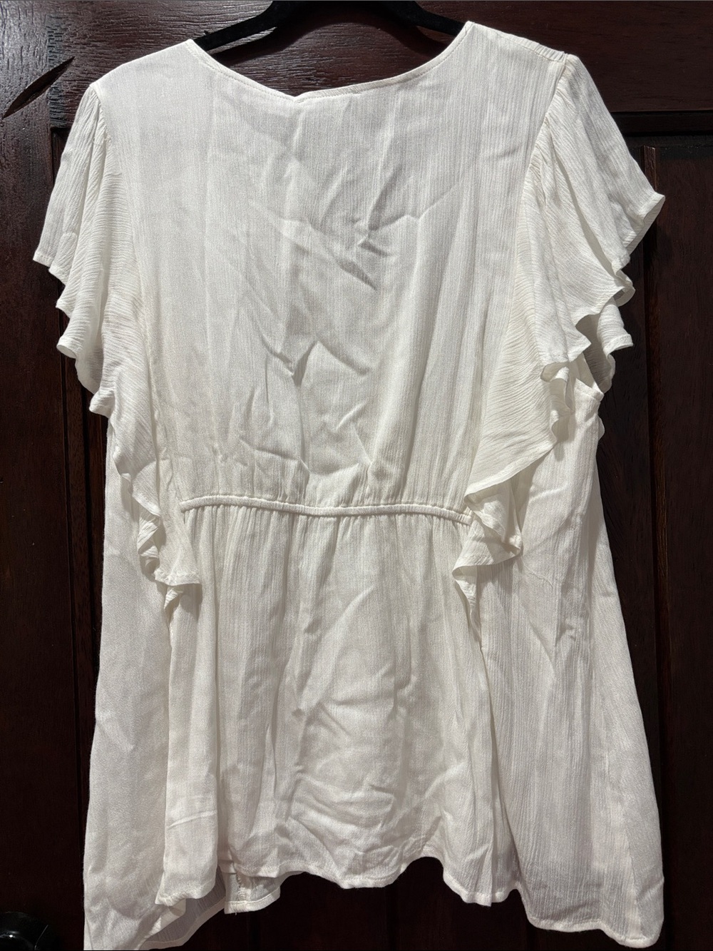 Doe & Rae Ivory Button-Front Ruffle Sleeve Top - Picture 3 of 3